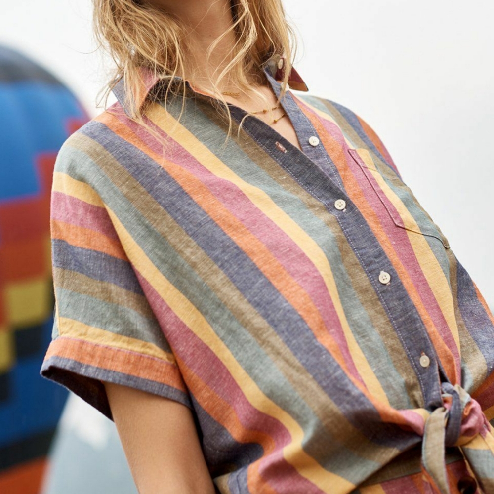Madewell Rainbow Stripe Tie Front Short Sleeve Top - Picture 6 of 6